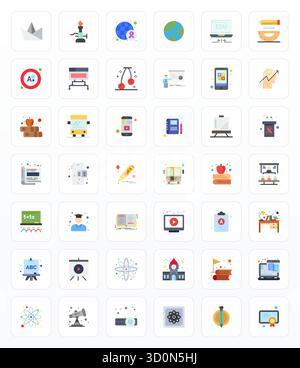Meticulously crafted 42 Flat vector icons for Education, delivered in Retina Ready Display Perfect quality for uncompromising design standards. Stock Vector