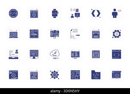 Intelligently designed 24 Grid Fitted vector icons inspired by Javascript, created in Filled format at High Resolution for smart and efficient design Stock Vector