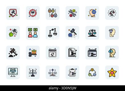 Unlock 24 LineFilled PIXEL Perfect vector icons inspired by Judgment, optimized in 64x64 format for flawless display across all devices. Stock Vector