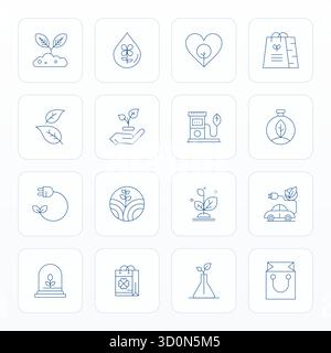 Refined bundle featuring 16 Thin Line vector icons for Sustainable, optimized with Retina Ready Grid Fitted quality for elegant and functional design Stock Vector