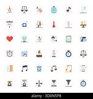 Vector pack with 36 Flat Detail Enhanced icons inspired by Measure, delivered in 64x64 resolution ideal for scalable and creative design work. Stock Vector