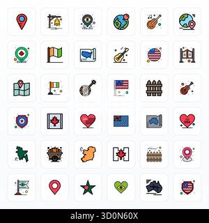 Vector pack with 36 Filled Line PIXEL Perfect icons inspired by Country, delivered in Retina Ready resolution ideal for scalable and creative design w Stock Vector