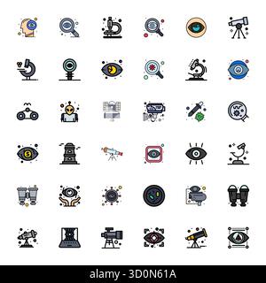 Future-ready pack of 36 vector icons themed around Observation, showcasing Flat Line Filled design with 64x64 PIXEL Perfect clarity for innovative use Stock Vector