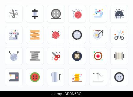 Thoughtfully designed 24 vector icons themed around Sewing, crafted in Flat with High Resolution Editable precision for contemporary design needs. Stock Vector