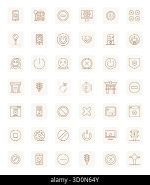 Comprehensive toolkit of 42 vector icons themed around Stop, developed in Regular Bold Outline with 256x256 Pixel Optimized precision for versatile de Stock Vector