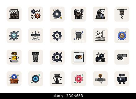 Carefully curated 24 LineFilled vector icons for Machinery, featuring High Resolution PIXEL Perfect resolution for consistent brand representation and Stock Vector