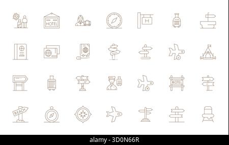 Distinctive pack of 28 Pixel Aligned vector icons inspired by Traveler, crafted in Thin Line format at 128x128 for memorable brand experiences. Stock Vector