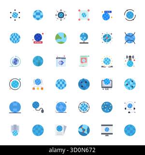 Masterfully created 36 vector icons representing Global Communication in Flat design, featuring 256x256 Detail Enhanced resolution for exceptional vis Stock Vector