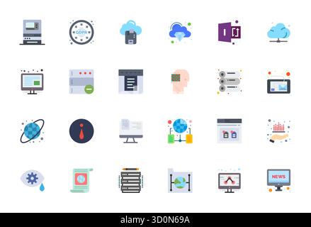 Comprehensive bundle featuring 24 vector icons in Flat design for Information Technology, delivered in crisp 128x128 Pixel Aligned quality. Stock Vector