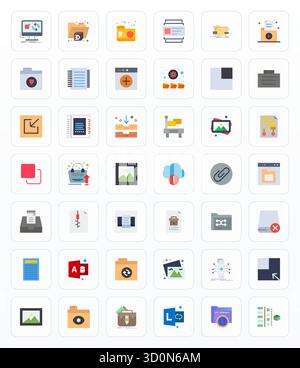 Set of 42 Flat Pixel Optimized vector icons themed around Folder, crafted in Retina Ready resolution for seamless integration in apps and websites. Stock Vector