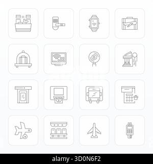 Refined bundle featuring 16 Thin Line vector icons for Terminal, optimized with Retina Ready Grid Fitted quality for elegant and functional design sol Stock Vector