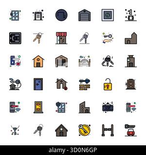 Professionally designed 36 vector icons in Flat Line Filled, capturing the essence of Door with 128x128 Pixel Optimized precision for UI design. Stock Vector
