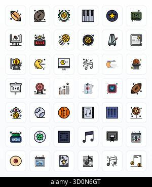 Essential pack of 42 PIXEL Perfect vector icons for Score in Filled Line format, sized at High Resolution for optimal performance and scalability. Stock Vector