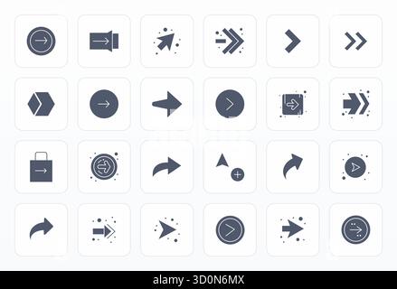 Set of 24 Glyph Pixel Aligned vector icons themed around Proceed, crafted in 128x128 resolution for seamless integration in apps and websites. Stock Vector
