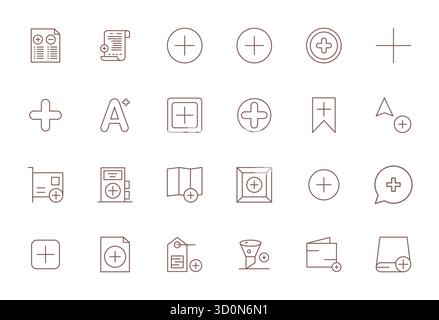 Complete package of 24 vector icons themed around Append, showcasing Bold Line design in 128x128 PIXEL Perfect quality for modern interfaces. Stock Vector