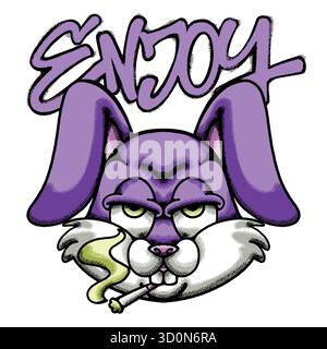 Rabbit Smoke for streetwear illustration Stock Vector
