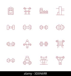 Intelligently designed 16 Pixel Optimized vector icons inspired by Barbell, created in Thin Line format at 128x128 for smart and efficient design work Stock Vector
