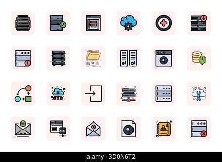 Premium collection of 24 LineFilled vector icons for Database, meticulously crafted in 64x64 PIXEL Perfect resolution for superior visual impact. Stock Vector