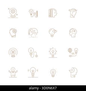 This set of 16 Thin Line vector icons captures Conceptual themes in High Resolution PIXEL Perfect quality, perfect for tech and business applications. Stock Vector