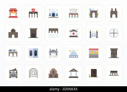 Perfectly balanced 24 Flat Pixel Optimized vector icons for Arch, sized at 128x128 for harmonious integration in digital design projects. Stock Vector