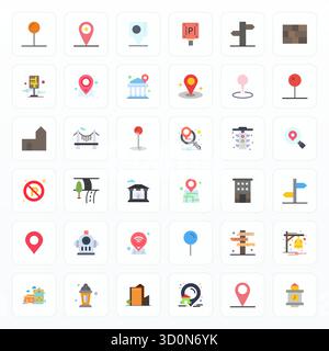Expertly designed 36 Flat Detail Enhanced vector icons for Town, engineered at 128x128 resolution for flawless integration and performance. Stock Vector
