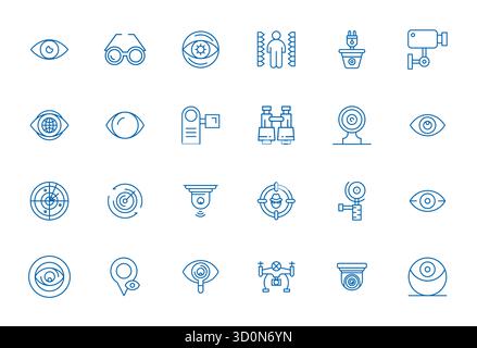 This Surveillance vector icon pack includes 24 Bold Line designs in 256x256 Editable format, perfect for enhancing digital interfaces. Stock Vector