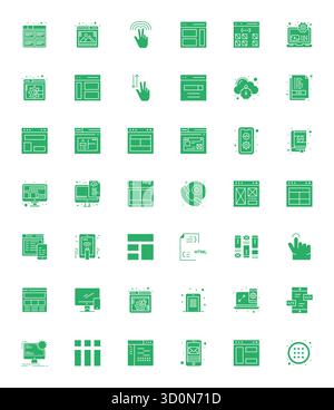 Streamlined set of 42 vector icons for Responsive in Filled aesthetic, featuring High Resolution PIXEL Perfect resolution for seamless user experience Stock Vector