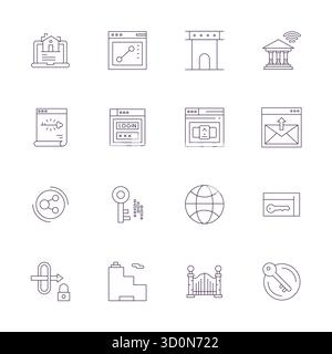 Transform your designs with 16 Thin Line vector icons themed around Portal, engineered in 256x256 Grid Fitted resolution for maximum clarity. Stock Vector