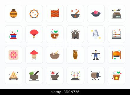 Distinctive pack of 24 Detail Enhanced vector icons inspired by Traditional, crafted in Flat format at 256x256 for memorable brand experiences. Stock Vector