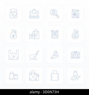 Unlock 16 Thin Line Pixel Aligned vector icons inspired by Bag, optimized in Retina Ready format for flawless display across all devices. Stock Vector