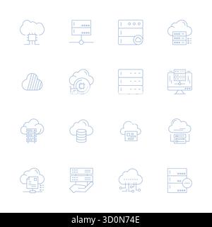 Sophisticated bundle of 16 Thin Line vector icons for Cloud Server, engineered with High Resolution Editable clarity for professional applications. Stock Vector