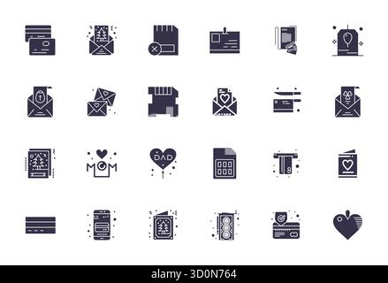 Discover a set of 24 Filled vector icons crafted for the Card theme, featuring High Resolution Grid Fitted designs ideal for modern UI/UX projects. Stock Vector