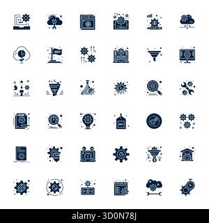 Contemporary collection of 36 vector icons representing Optimization in Filled aesthetic, featuring 128x128 Detail Enhanced resolution for modern appl Stock Vector