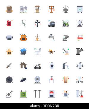 This set of 42 Flat vector icons captures Utility themes in 256x256 PIXEL Perfect quality, perfect for tech and business applications. Stock Vector