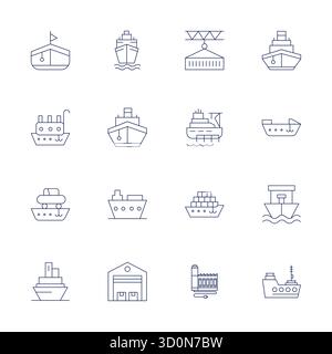Precision-engineered 16 Thin Line vector icons for Dock, designed at 64x64 PIXEL Perfect resolution for exceptional clarity and scalability. Stock Vector