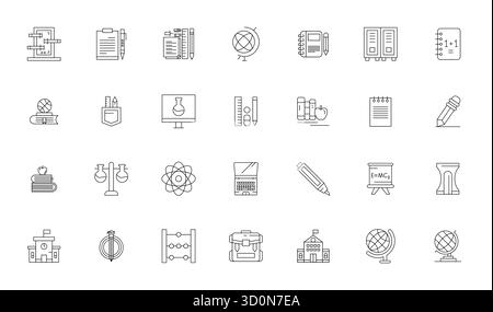 Thoughtfully designed 28 vector icons themed around School, crafted in Thin Line with 256x256 PIXEL Perfect precision for contemporary design needs. Stock Vector