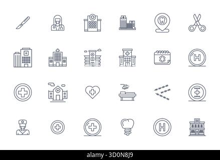 This collection features 24 Bold Line Display Perfect vector icons tailored to the Surgery theme, optimized in 128x128 format for digital design. Stock Vector