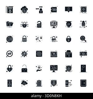 Professional-grade collection of 36 Filled vector icons representing Lock, crafted with 64x64 Grid Fitted precision for enterprise applications. Stock Vector
