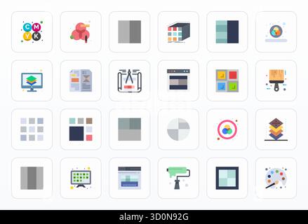 Expertly designed 24 Flat Detail Enhanced vector icons for Color Palette, engineered at 64x64 resolution for flawless integration and performance. Stock Vector