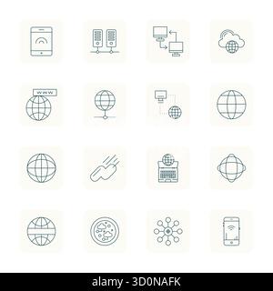 Artfully designed 16 Thin Outline PIXEL Perfect vector icons for Network Connection, delivered in Retina Ready format for consistent visual excellence Stock Vector
