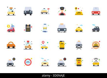 Artfully designed 24 Flat Pixel Optimized vector icons for Taxi, delivered in 256x256 format for consistent visual excellence. Stock Vector