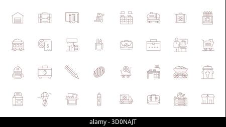 Curated pack of 32 Retina Ready vector icons in Thin Line design, centered around Supplies concepts with Pixel Optimized clarity. Stock Vector