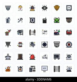Future-ready pack of 36 vector icons themed around Security System, showcasing Filled Line design with High Resolution Pixel Aligned clarity for innov Stock Vector