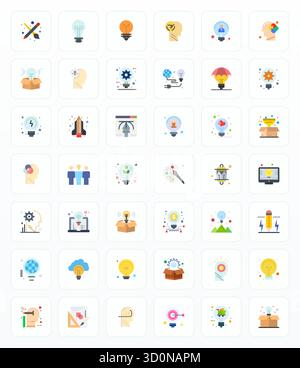 Exclusive collection of 42 Flat vector icons for Creativity, developed with High Resolution Detail Enhanced resolution for premium brand experiences. Stock Vector