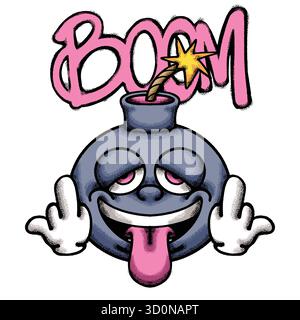 Bomb With Playful Expression hand drawn tshirt illustration Stock Vector