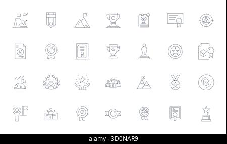 Ultimate collection of 28 vector icons representing Accomplishment in Thin Line aesthetic, optimized with High Resolution Pixel Aligned resolution for Stock Vector