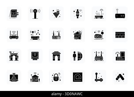 Future-ready pack of 24 vector icons themed around Gateway, showcasing Filled design with Retina Ready Display Perfect clarity for innovative user int Stock Vector