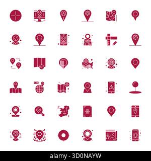 Comprehensive bundle featuring 36 vector icons in Filled design for Coordinates, delivered in crisp 64x64 Detail Enhanced quality. Stock Vector