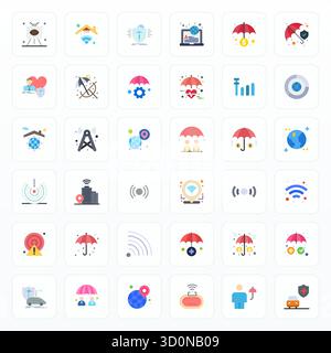 Expertly designed 36 Flat Pixel Aligned vector icons for Coverage, engineered at High Resolution resolution for flawless integration and performance. Stock Vector