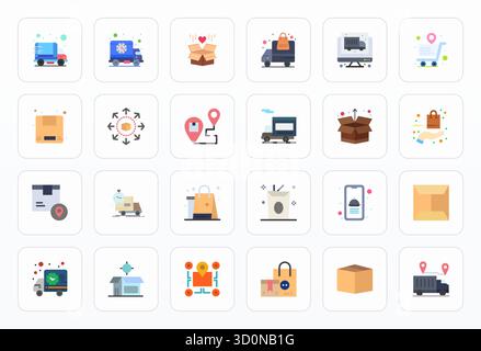 Precision-engineered 24 Flat vector icons for Delivery Service, designed at High Resolution PIXEL Perfect resolution for exceptional clarity and scala Stock Vector